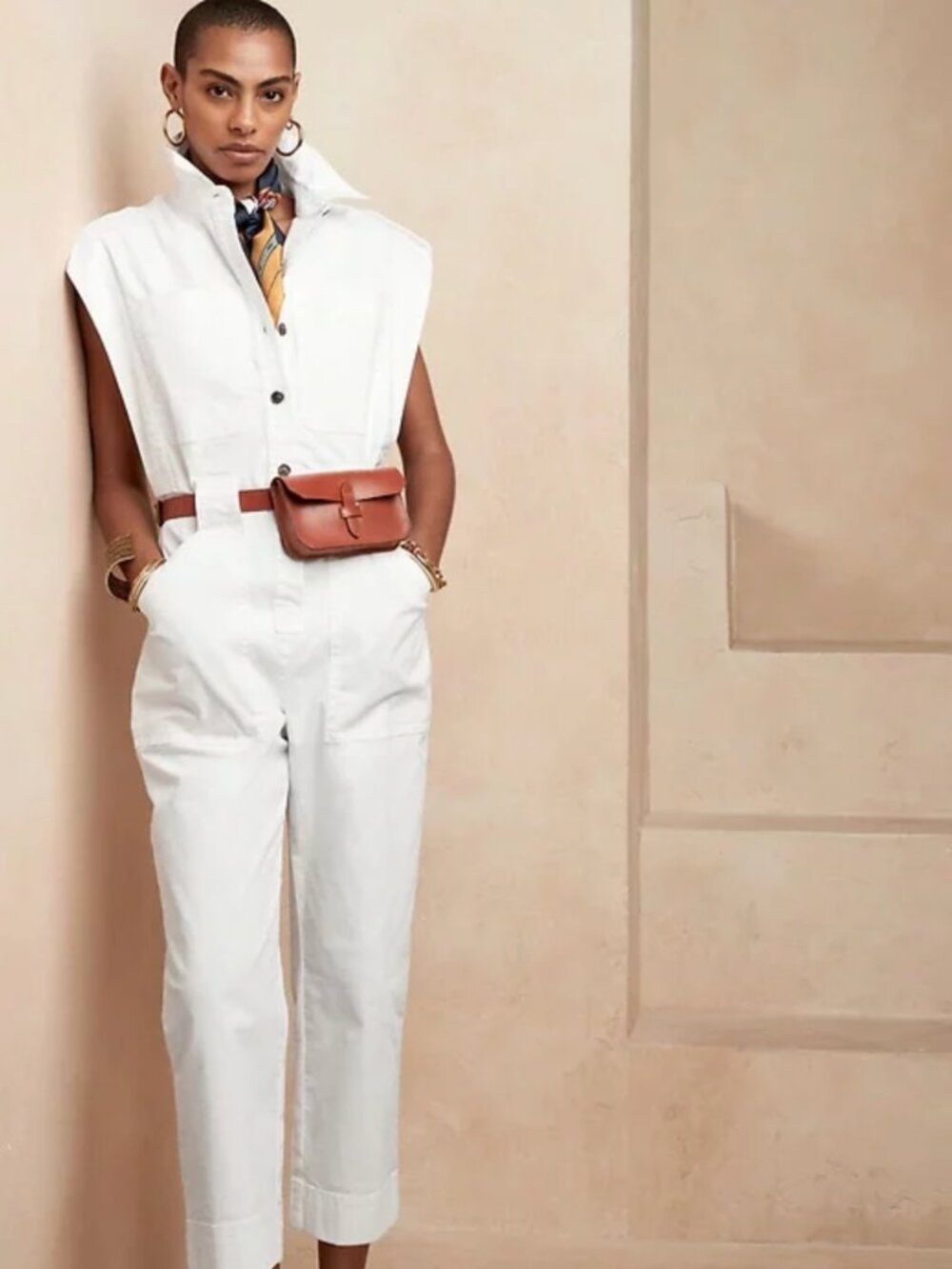 BANANA REPUBLIC Utility Jumpsuit in White Linen-Blend XS
